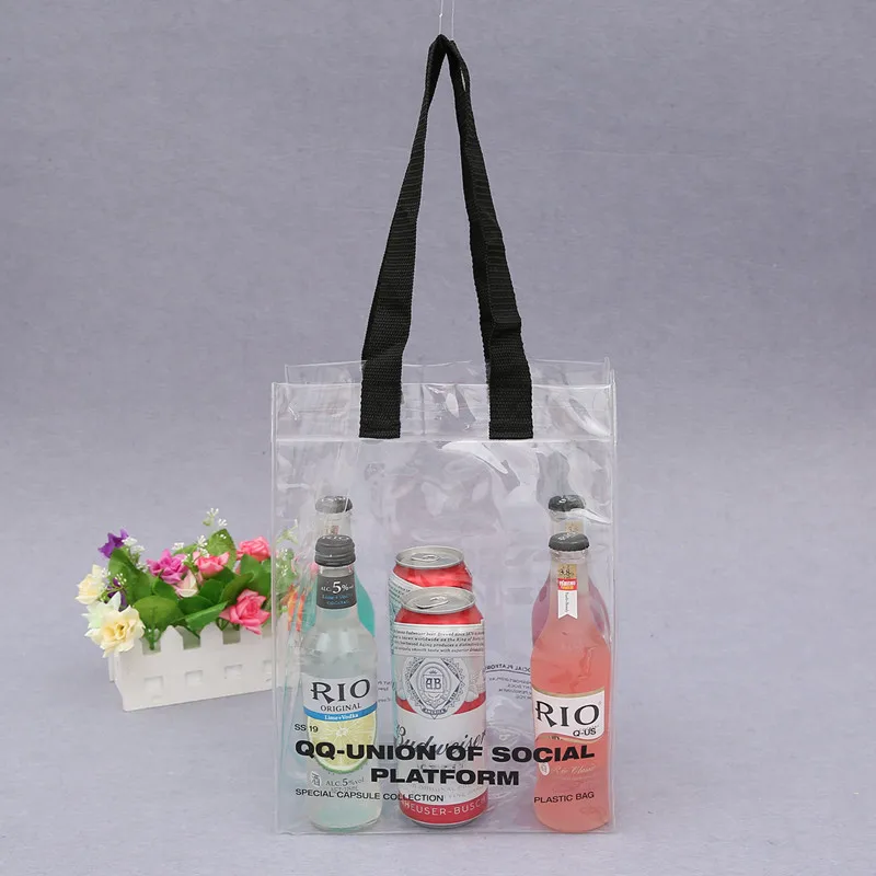 Wholesale Custom Logo Fashion Laser Shoulder Shopping Holographic Pvc Womens Clear Pvc Tote Bag Wine Bottle Bag