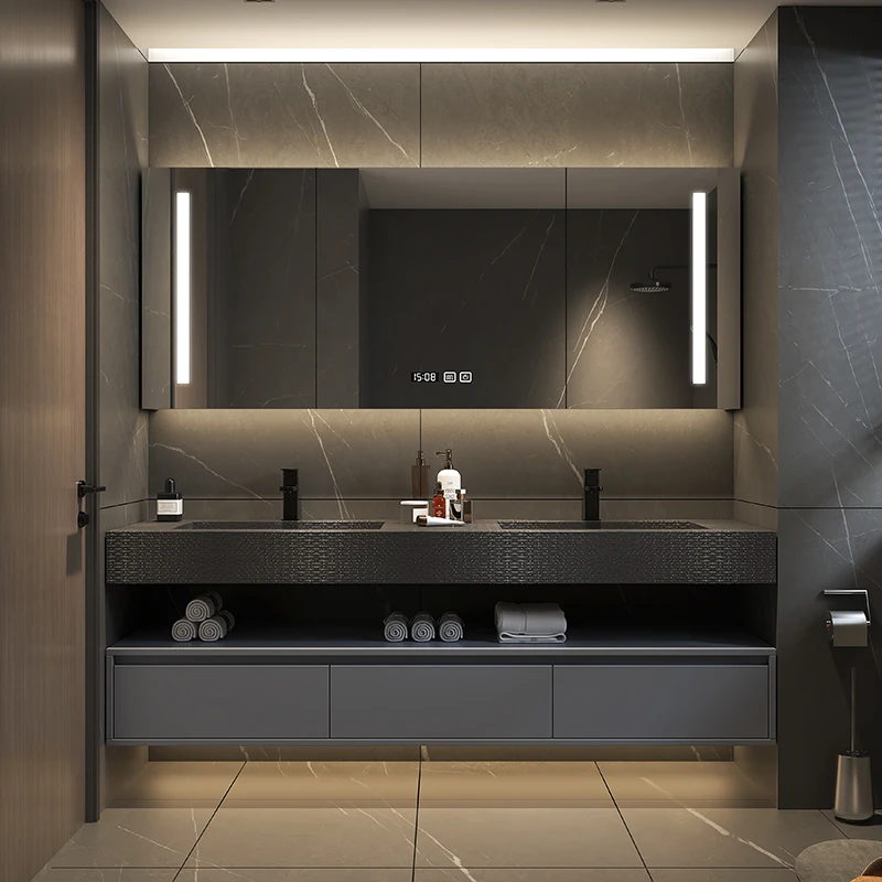 Light Luxury Modern Simple All-in-One Rock Board Basin Bathroom Cabinet Bathroom Vanities Washing Table Sink Cabinet Bathrooms