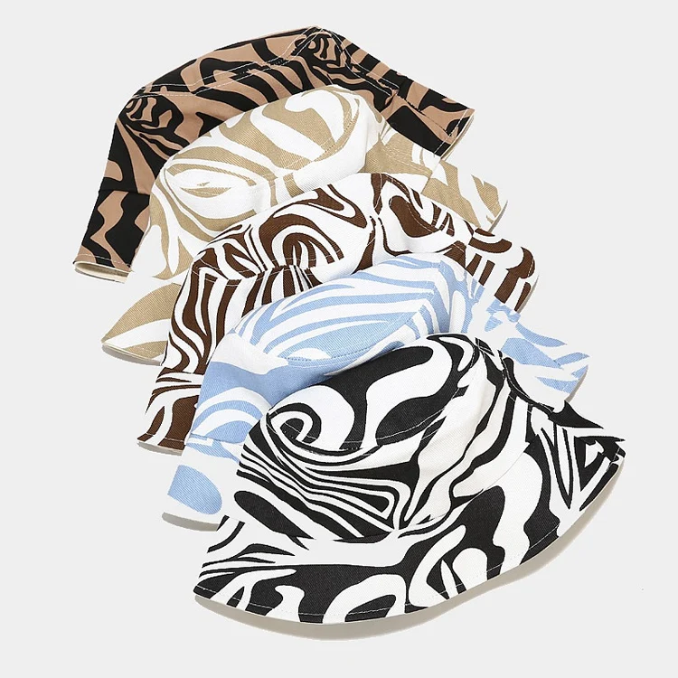 Female Zebra Pattern Retro Fishermen Bucket Hats New Fashion Light Color Print Trendy Zebra Bucket Hat