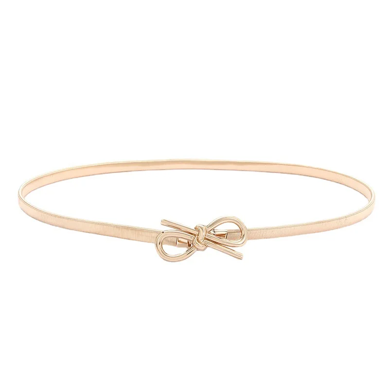 Various Design Rhinestone Gold Metal Flower Metal Elastic Slim Lady Metal Belt In Stock