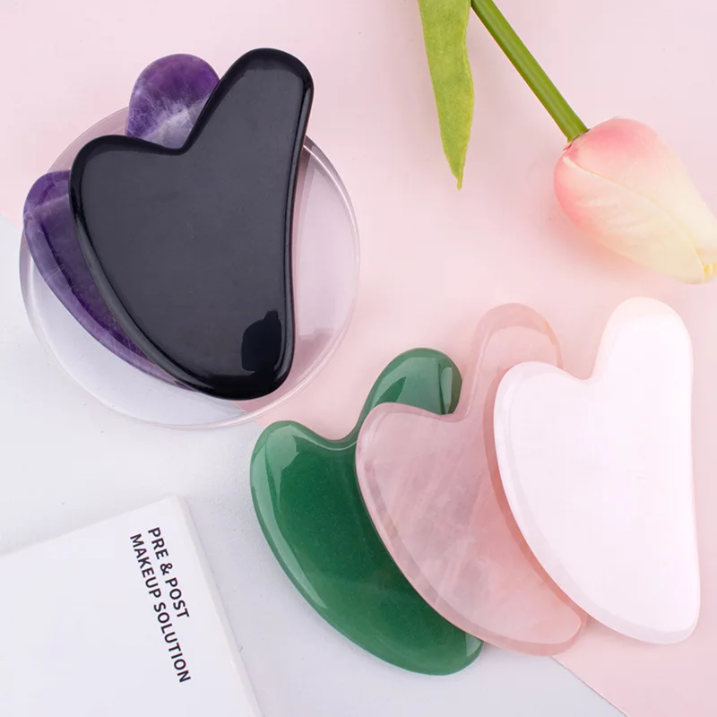 Natural jade gua sha stone board massage rose quartz guasha plate face massager gouache scraper tool facial lift wrinkle remover
