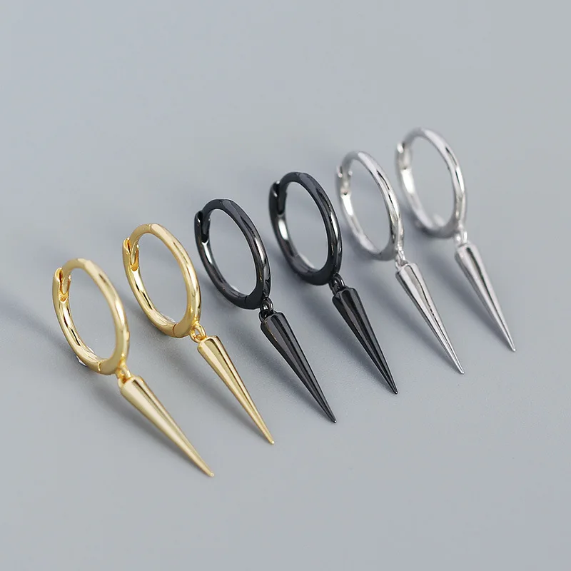 Simple design Sterling Silver Earrings for Unisex Gifts 925 Silver Hip hop Rivet Spike Ear Hoops Earrings Small Buckle Earrings