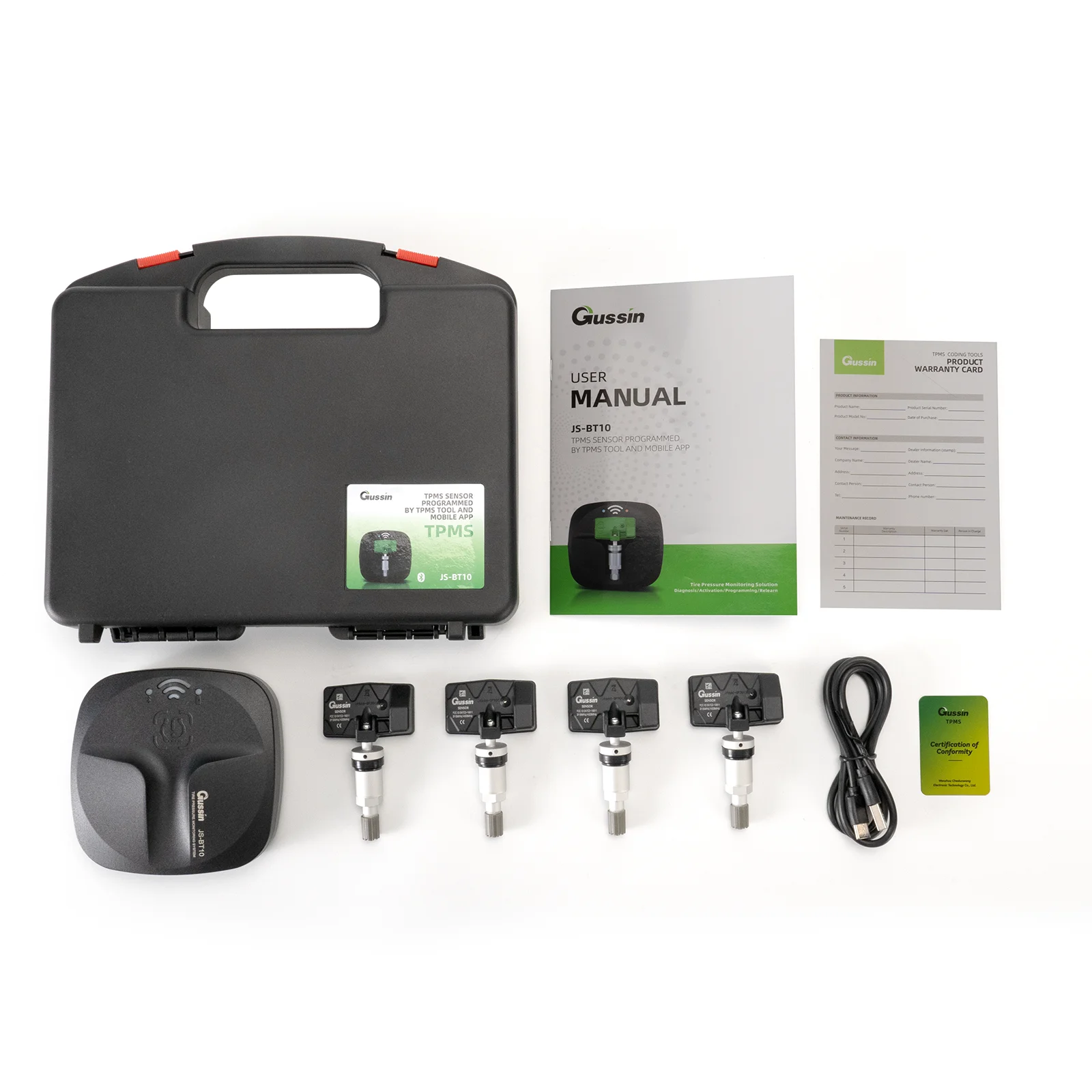 Gussin mobile app programming tpms monitor sensor 315 433mhz programmable system by phone 4pcs and 1 trigger