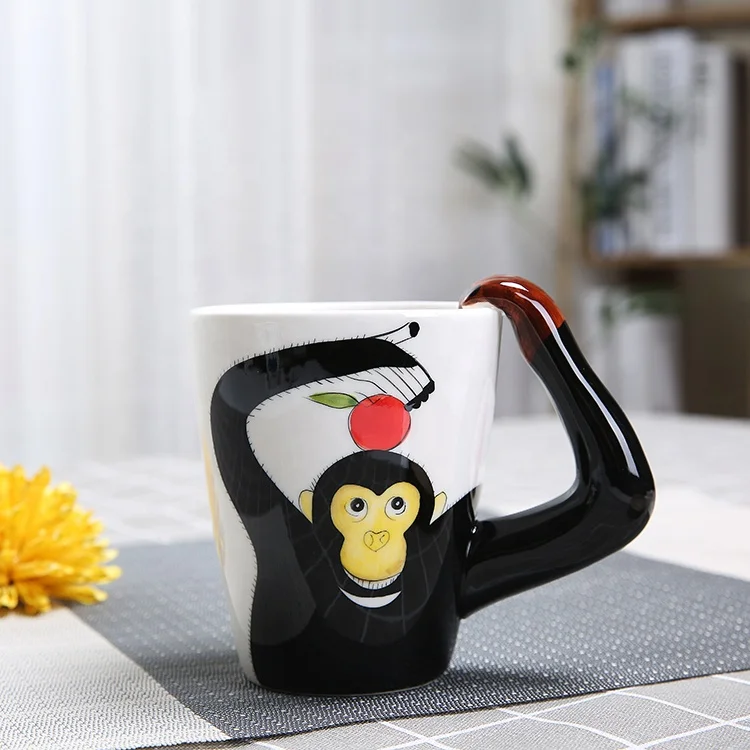 Custom lovely deer cartoon animal ceramic drinking mug with handle