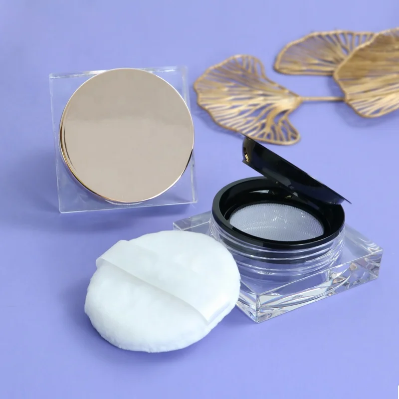 2022 new luxury packaging clear empty round loose powder containers square octangon setting powder case jar with mirror sifter