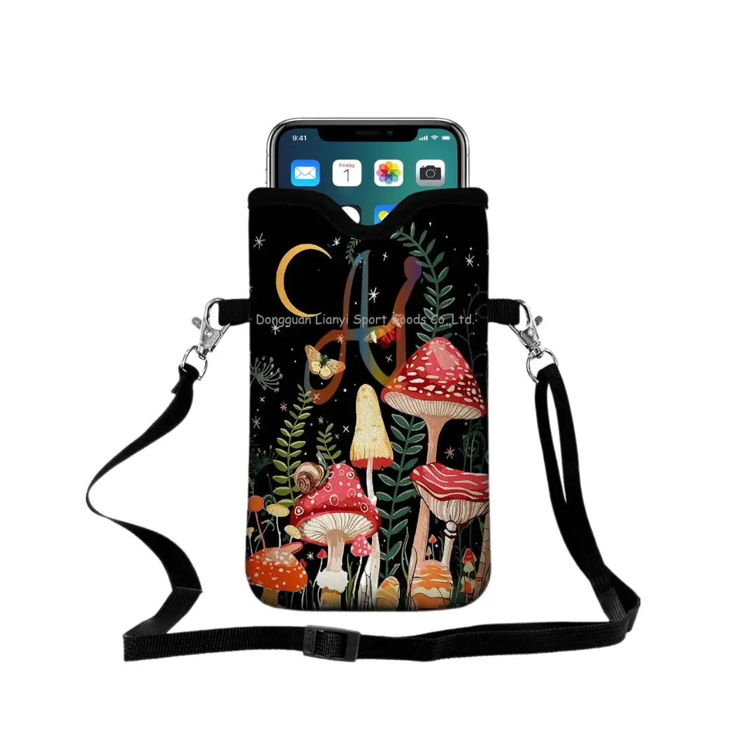 SMETA Sedex 4P Factory Custom Printing Neoprene Mobile phone pouch Cell Phone Sleeve Carrying Case with Crossbody Strap