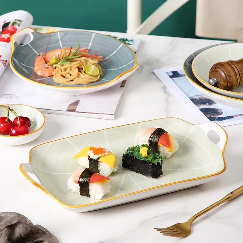 Wholesale 9 Inch Nordic Style Rice Dish Porcelain Plate With Double Ears