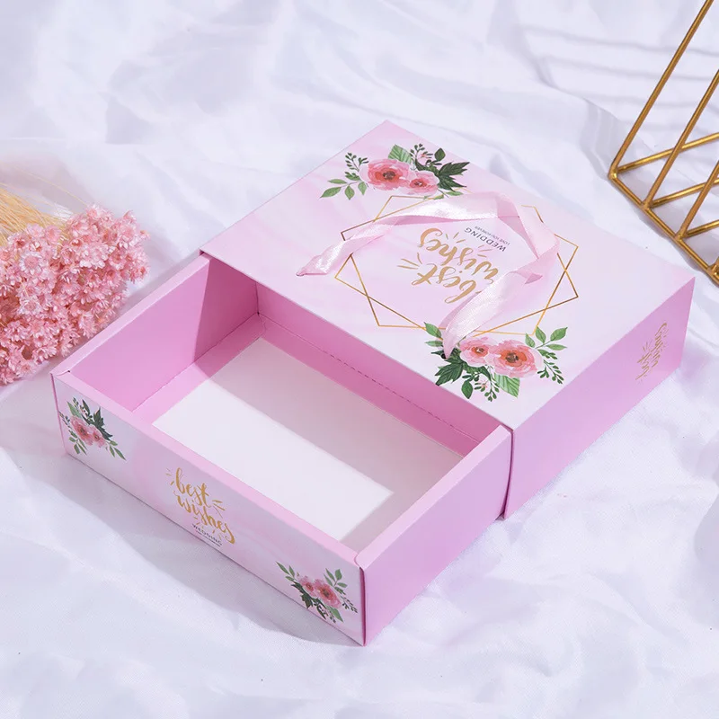 Custom Printing Hard Rigid Cardboard Luxury Sliding Box With Ribbon Rope Gift Sleeve Drawer Box Packaging