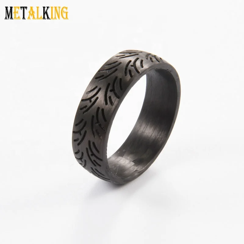 8mm Mens Wedding Band Heavy-duty Tire Pattern Carbon Fiber Ring