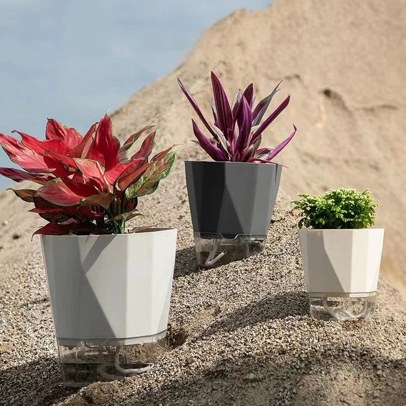 Home Decoration Water Level Clear Round Colorful Lazy Self Watering Bonsai Flower Pot