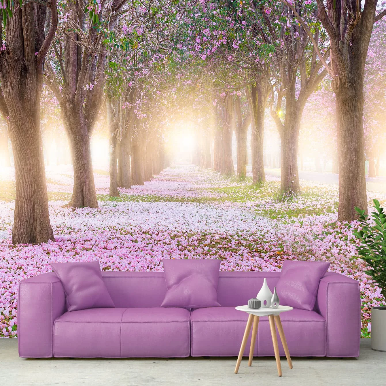 3d wallpaper purple garden flower  Forest Wall Mural Tree for living room bedroom