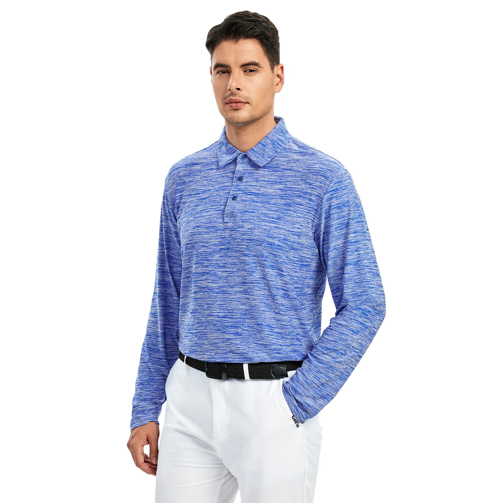 Wholesale Casual Men Polyester Spandex Moisture Wicking Sport Long Sleeve Soft Polo Shirt Blank Solid Color Golf Polo