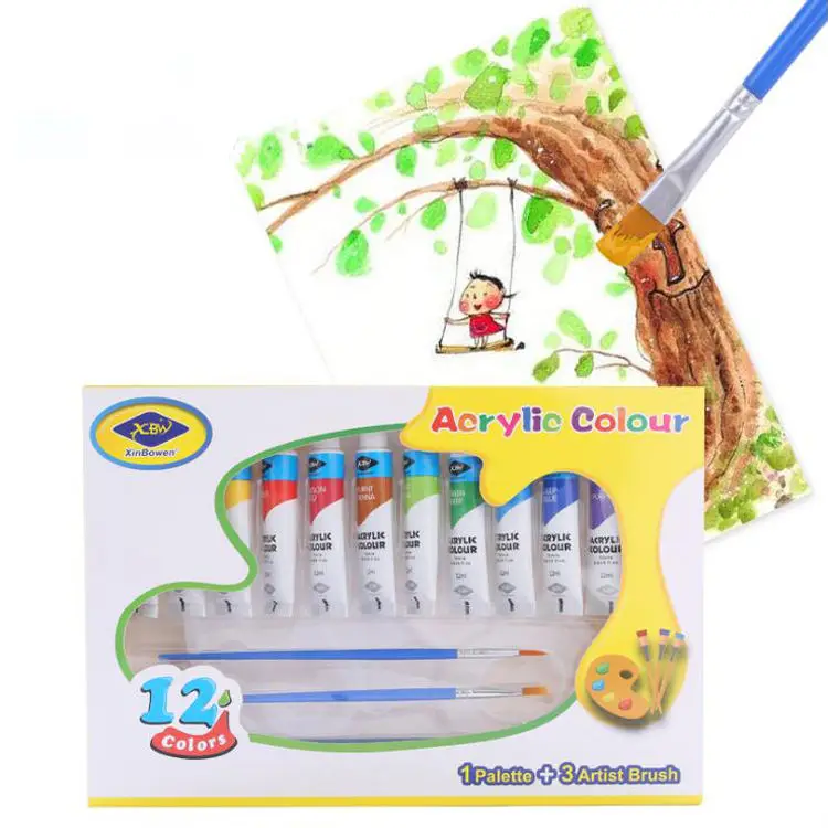 Xin Bowen New Arrival Professional Artist Paint 12ml 12colors Solid Watercolor Plastic Paint Pots With Brush