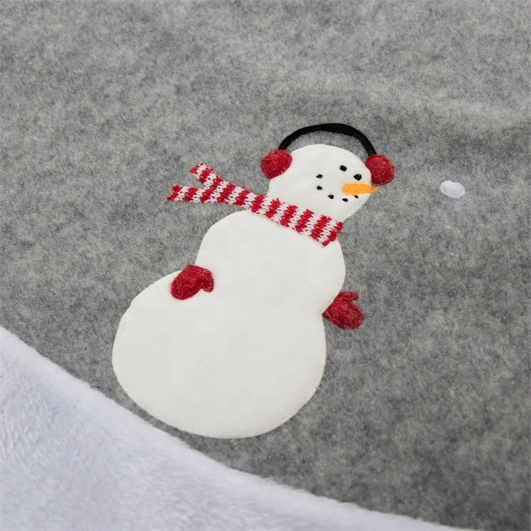 48 дюймов серая вышивка Снежная Черная шапка и наушники Снеговик Рождественская елка юбка с каймой из искусственного меха