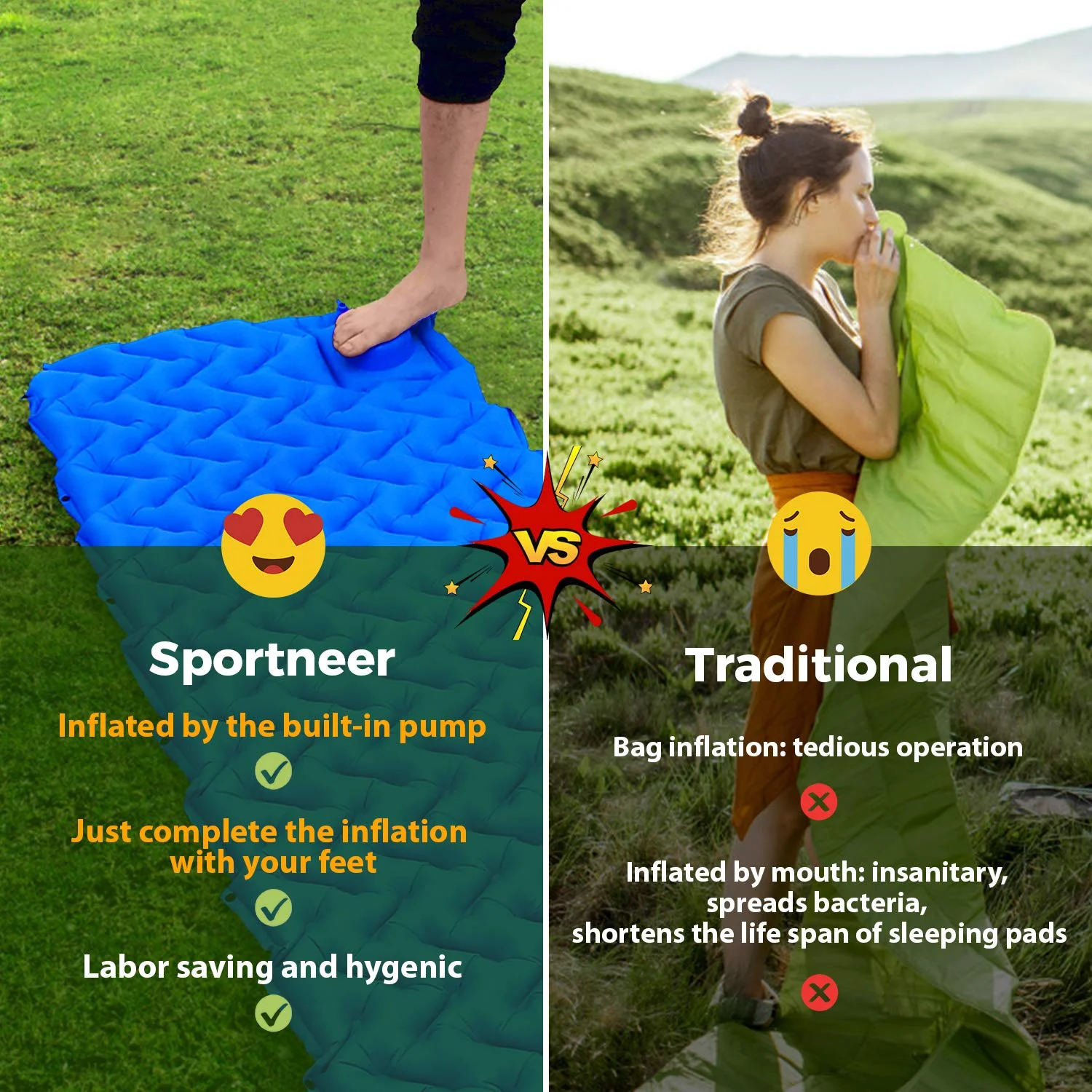 portable camping mat inflatable mattress air mattress pillow recycled inflatable