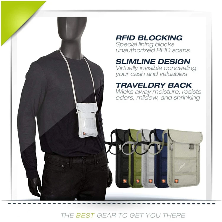 Hot Sell New Security Hidden Travel Neck Stash Nylon Blocking Pouch Wallet