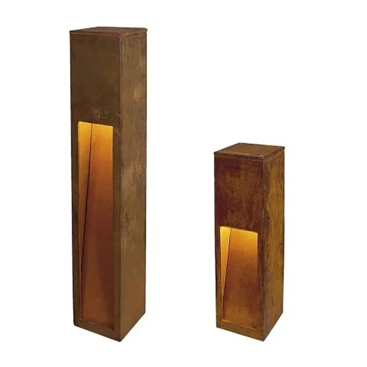 outdoor lights garden landscape rusty metal bollard rust colour sculpture corten steel grden light