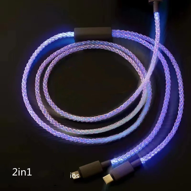 RGB Gradient color Cheap price fast Charging USB Cable Flowing Light  Phone PD Accessories  Led Luminous  Lighting Data Cordss