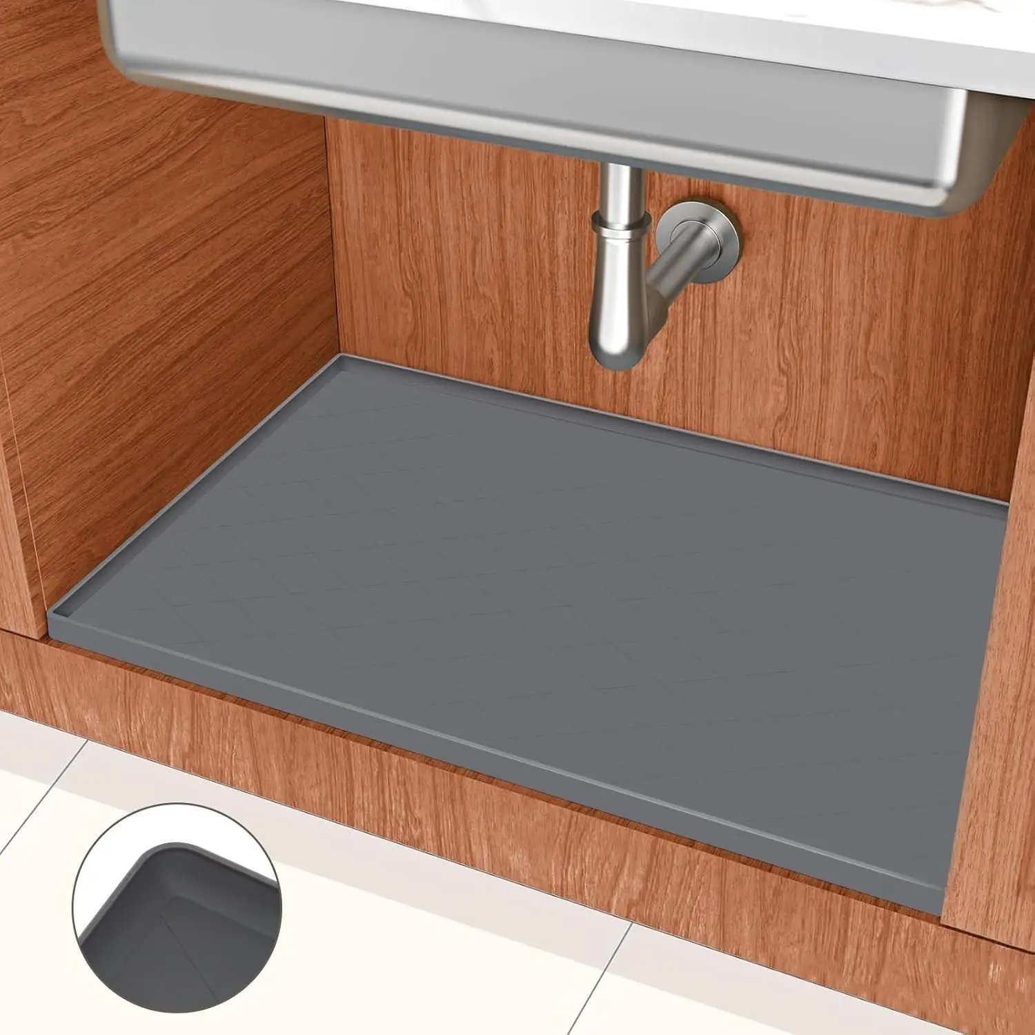 2024 New Design Waterproof Silicone Drip Tray Liner Silicone Kitchen Cabinet Water Leak Protection Under The Sink Silicone Mat