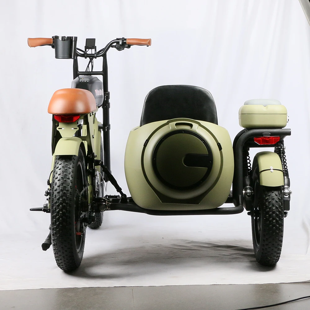 Retro Three Wheel Side Car Fat E-Bicycle Removable lithium battery e tricycle motorcycle for adult electric bike