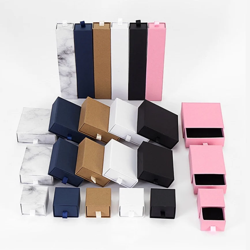 
HongRun Custom Ring Bracelet Earring and Necklace Box Jewelry Thick Black Paper Box Set Packaging 