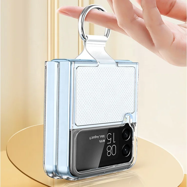 For Samsung Z Flip 3 Transparent PC Phone Case With Finger Ring For Galaxy Z Flip 4 Frosted Phone Cover
