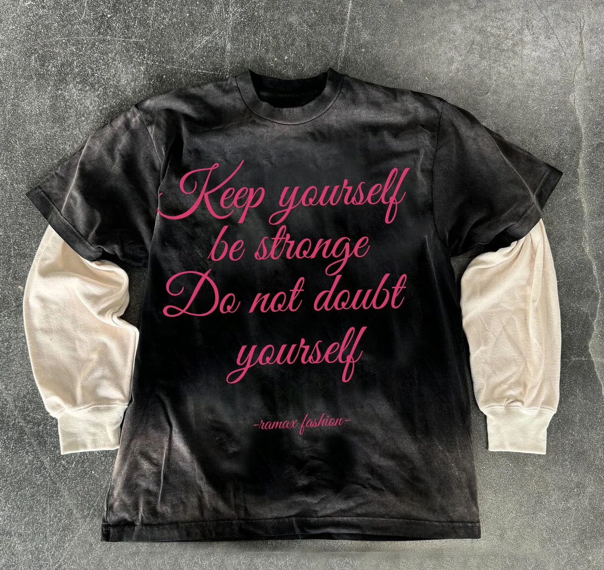 Double Sleeve Tee heavyweight graphic silk screen print t shirt men tees 300gsm 100% cotton Acid Stone Boxy Fit long Sleeve Tee