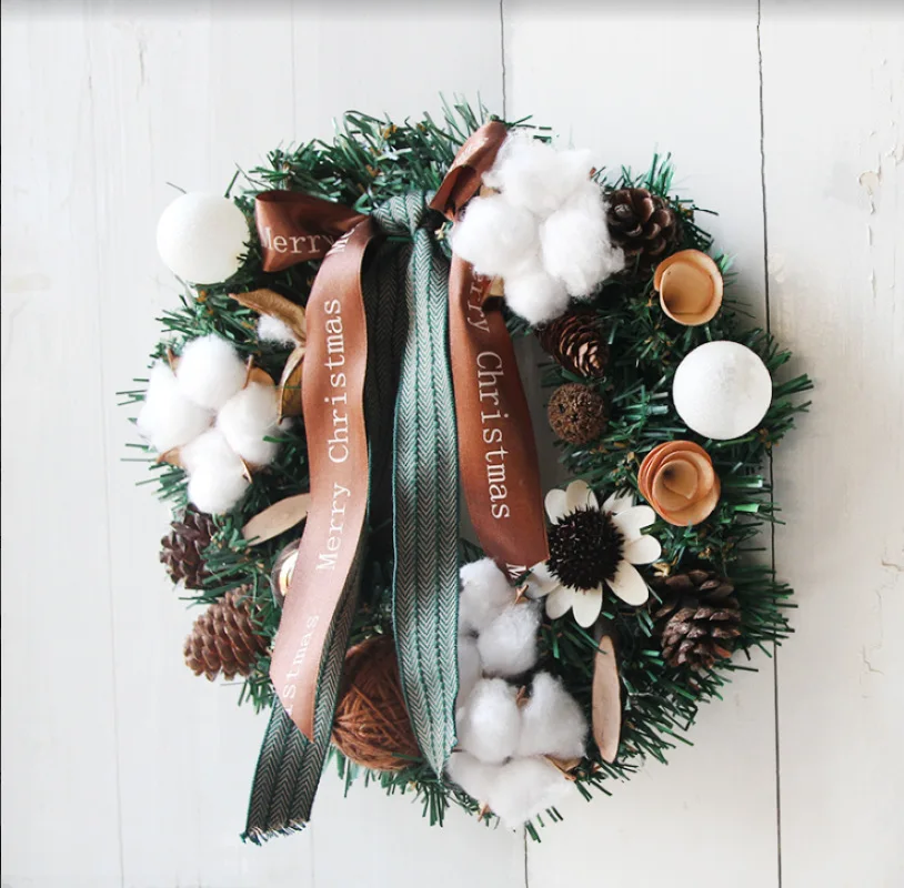 Christmas Wreath With Pinecone For Christmas Front Door Ornament Wall Artificial Pine Garland for Party Decor