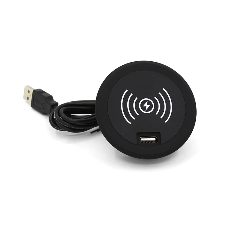 
US/UK/EU Furniture Tabletop Round concealed mounted wireless phone charger 5V2A with single USB port charging customize logo 