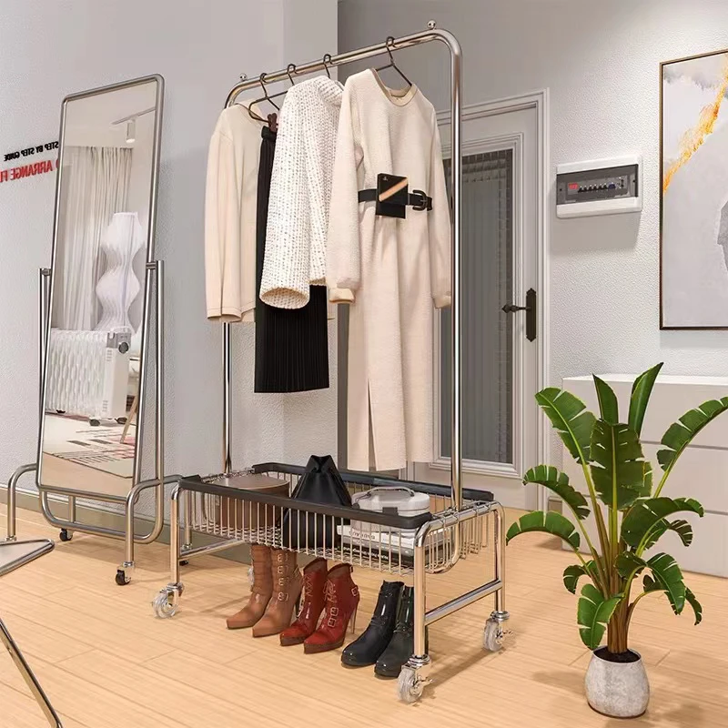 Multi-layer Clothes Shoes Rack Floor Simple Double-Pole Indoor Bedroom Clothes Rack