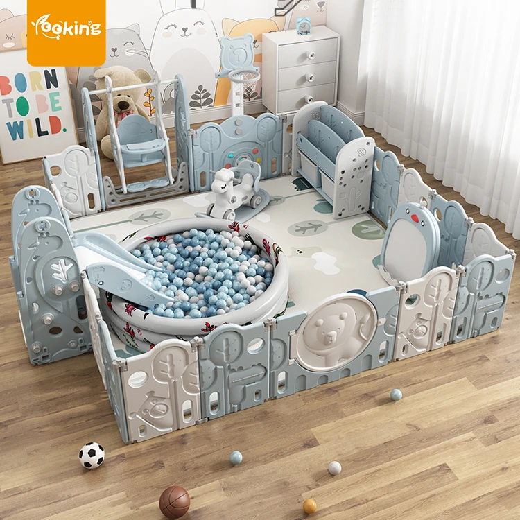 Versatile Playards Space - Cool Blue Baby Fence Kids Foldable Plastic Indoor Game Playpens For Baby Kids