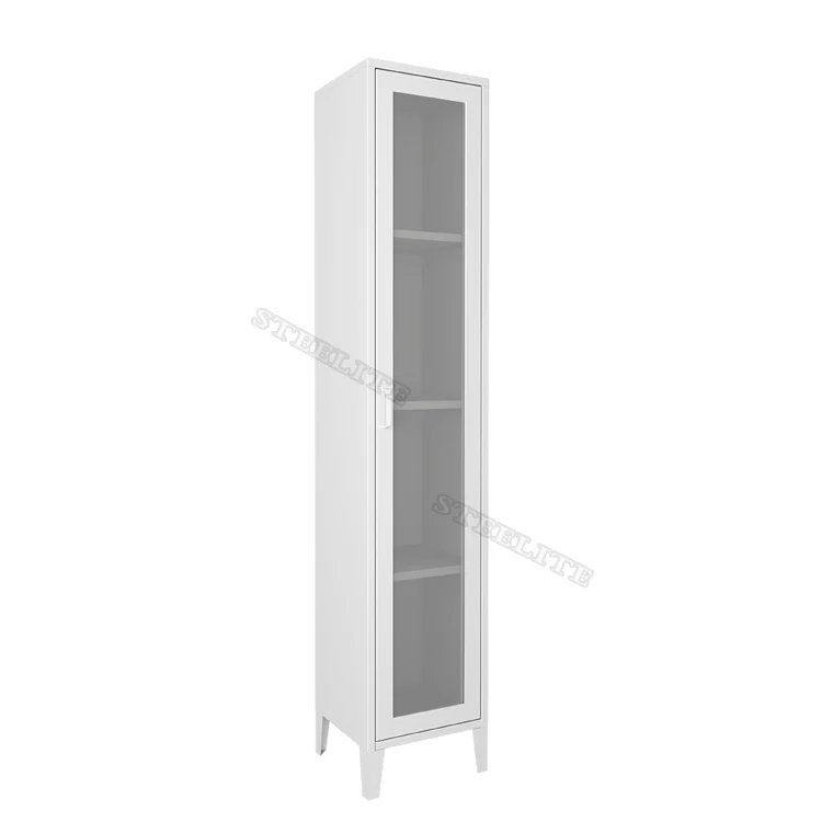 Bathroom Furniture Small Glass Door Cabinet Display White 1 Door 3 Shelf