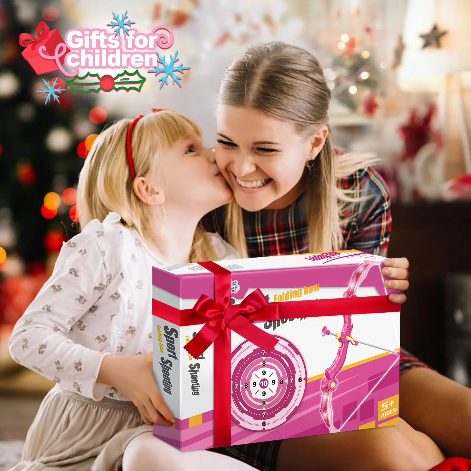 Archery Set Bow and Arrow Toys with LED Flash Lights for Kids Girls Indoor Outdoor Activity with 10 Suction Cup Quiver & Target