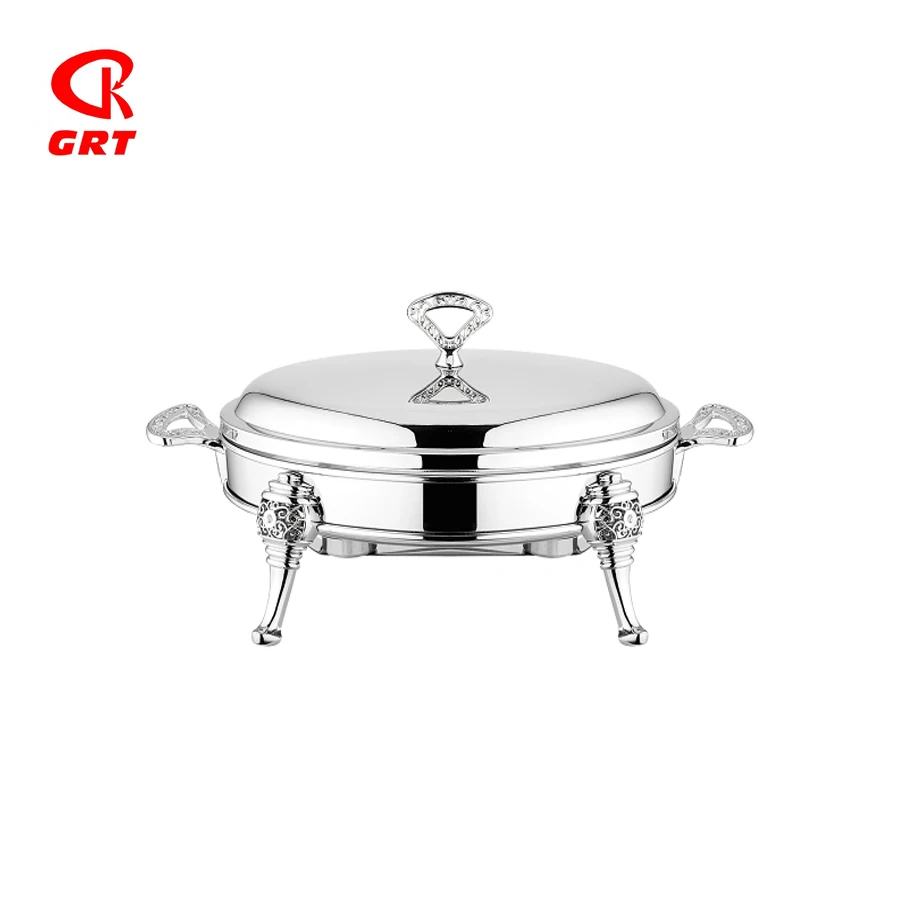Роскошный Ресторан Обслуживание нержавеющей стали трение посуды в форме эллипса стеклянный аквариум печи шведского стола хранилище для детского питания и GRT-67083