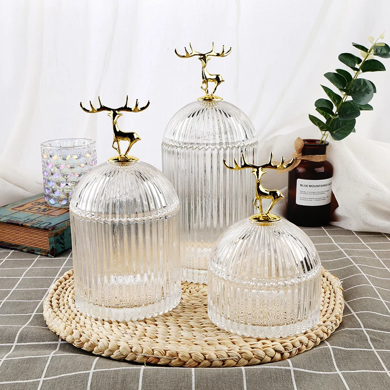 Creative vertical stripe metal elk candy jar simple style glass pineapple jar Mongolian bag to receive dried fruit tea