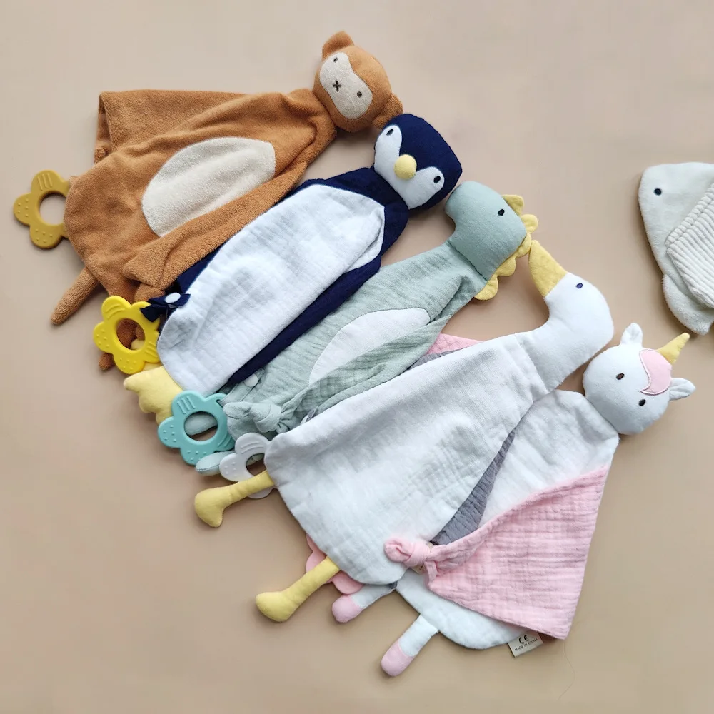 Customizable Logo Silicone Comforter Plush Baby Lovey Doll Made from 100% Cotton with Muslin and Terry Styles Infant Toys