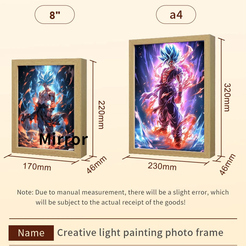 Anime Dragon Ball A4 Wooden Photo Frame UV Printed Iron Picture Frame with Manga Drawing Design Lighting Home Decoration