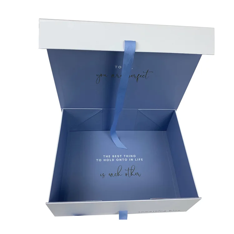 HENGXING Custom cardboard flat pack folding box packaging magnetic paper foldable gift box with ribbon
