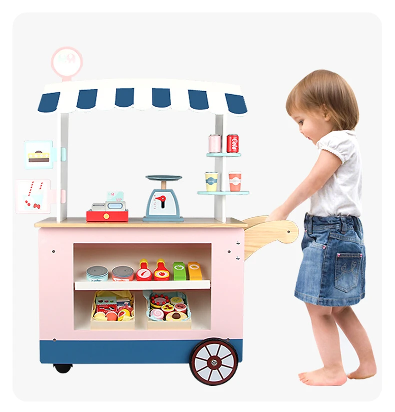 
2020 new arrive children pretend play wooden market store food stand toy wooden supermarket cash register toy set for kids 