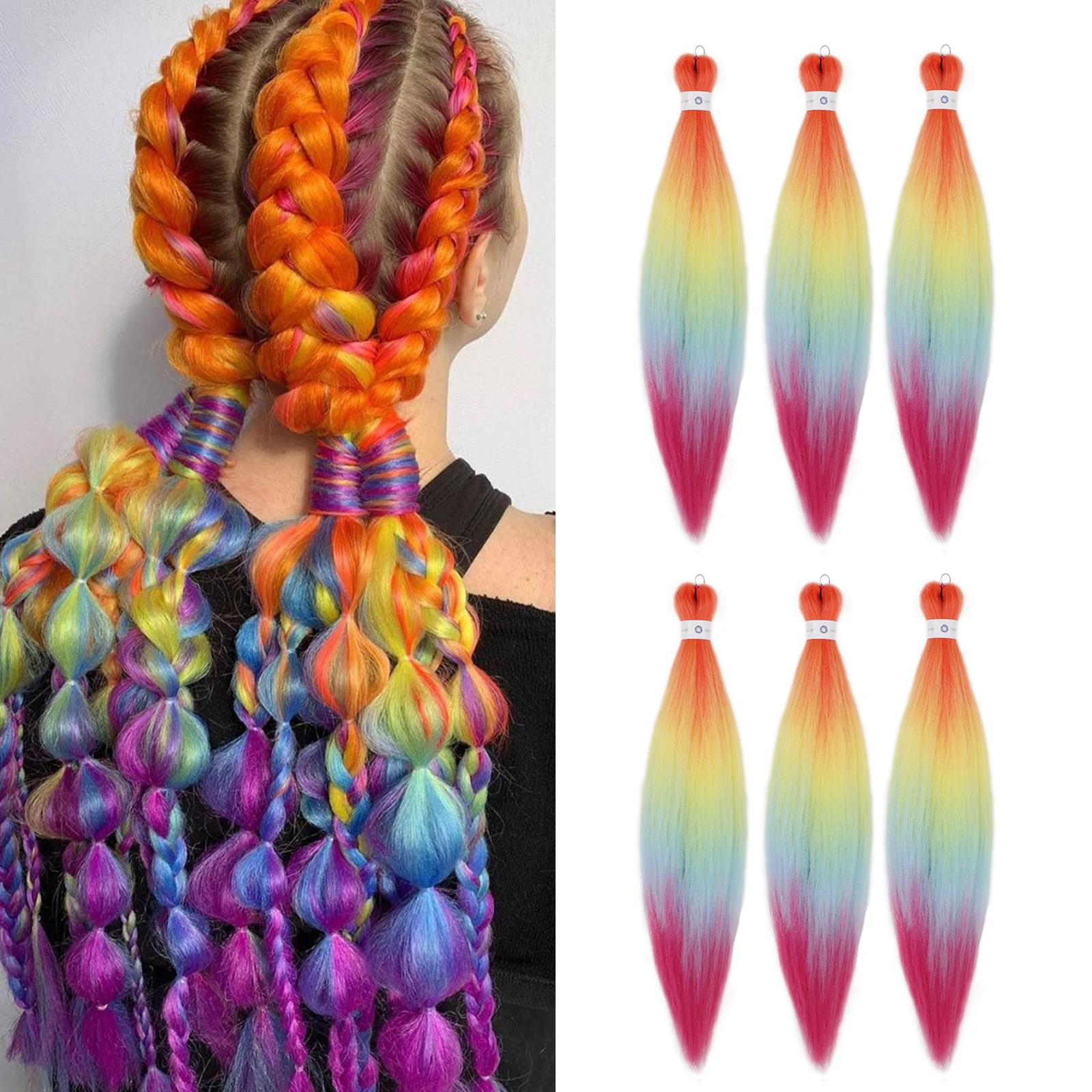 Futura Fiber Pre-stretched Braiding Hair Ombre Rainbow colour Long Braid for Women Hair Extension