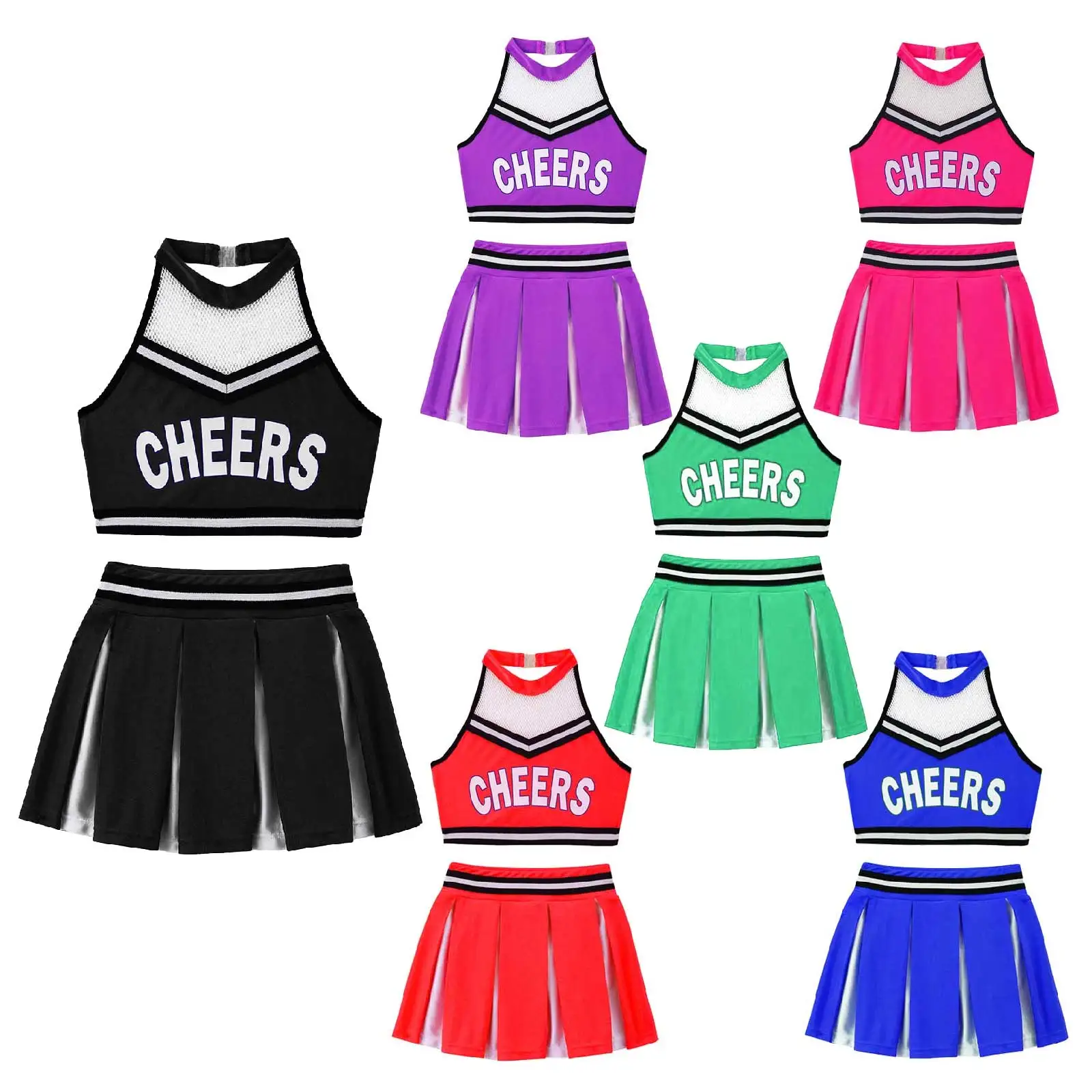 Customized green pink black plus size cheerleading uniforms youth personnaliser sublimation adult cheerleader uniform red