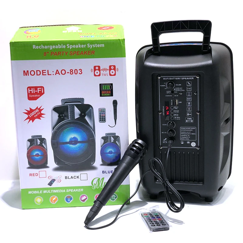 8' inch bluetooth speaker AO-803 speaker bluetooth karaoke With colorful LED lights