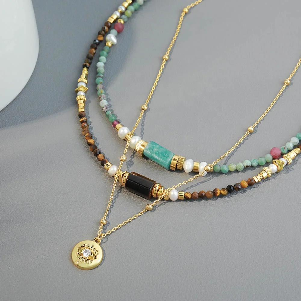 eye agate natural stone freshwater pearl natural turquoise long beaded necklace luxury jewelry, long necklaces , natural stone