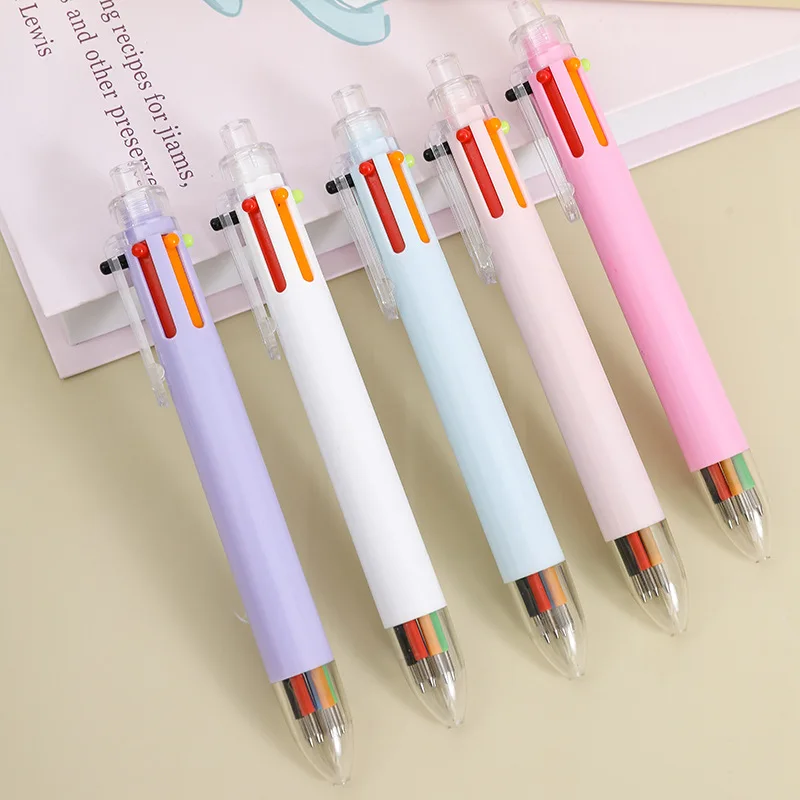 Colorful 6-Color Ballpoint Pens Multi-Colored Office Stationery Student Prizes Discounted Promotional Oil Pens with Press Design