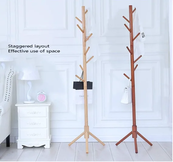 Custom solid wood simple rack practical coat rack floor triangle bracket tree hook single pole hanger