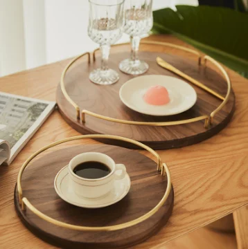 Wooden round tray North American black walnut disc Wooden tray tea tray fruit plate snack snack plate dinner plate