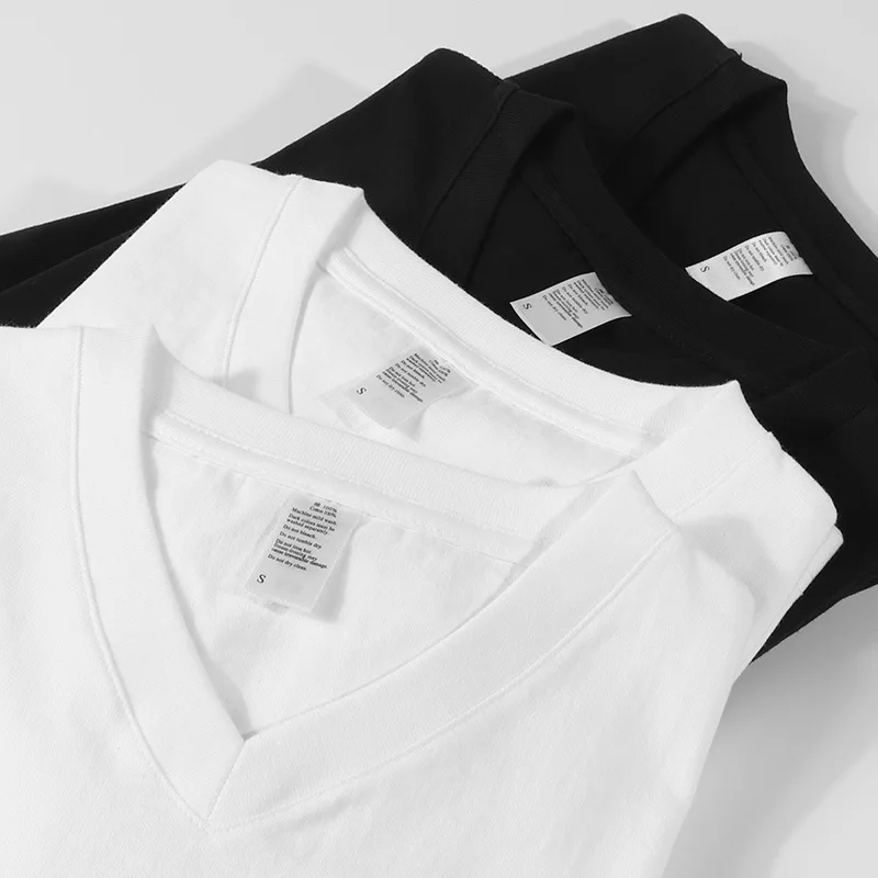 NADANBAO Factory High Quality Breathable Custom T-shirt Opaque Mens Thick V Neck Rib Collar Full Cotton White T shirt for men