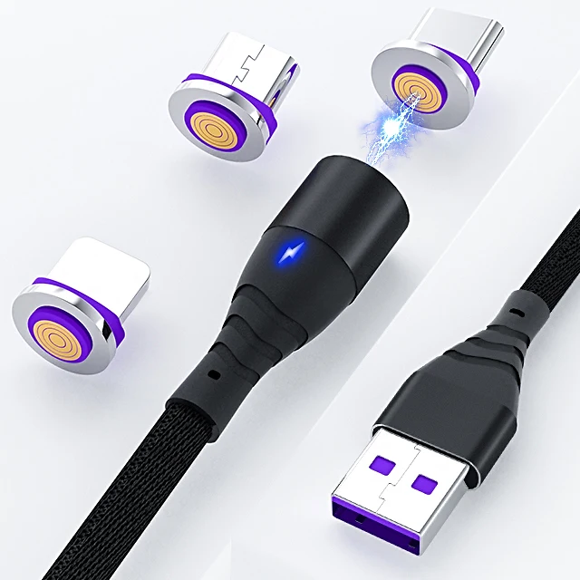 
Factory new 1M 3A fast charging LED 3 in 1 USB magnetic data cable for mobile phone 