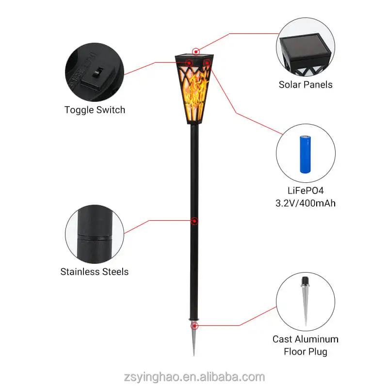 Creative Simulation Lamp Led Waterproof Solar Torch Light With Flickering Flame For Garden Outdoor