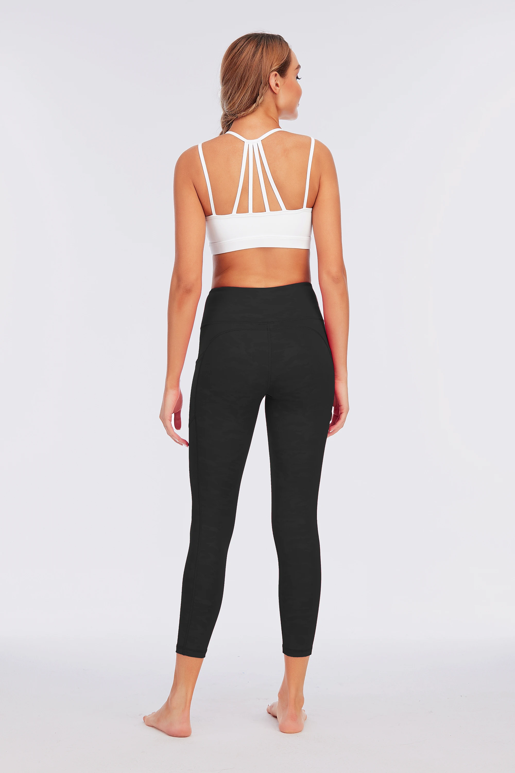 Black emboss pattern polyester spandex Pocket private label fitness wear Leggings